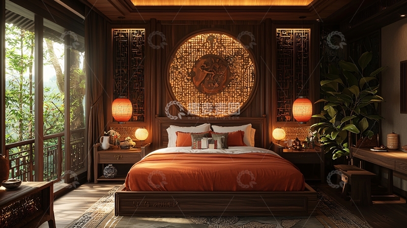高清大图下载【趣麦麦图】中式风卧室