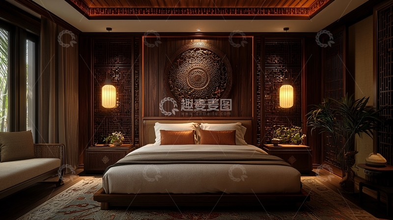 高清大图下载【趣麦麦图】中式卧室设计1