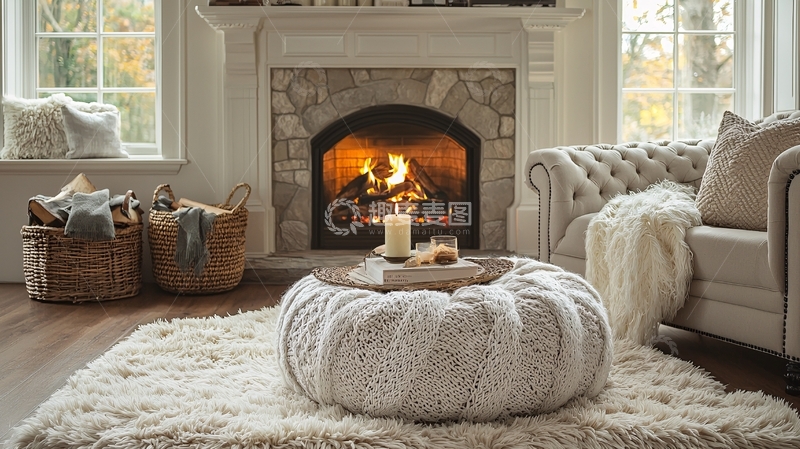 高清大图下载【趣麦麦图】温馨舒适的壁炉客厅