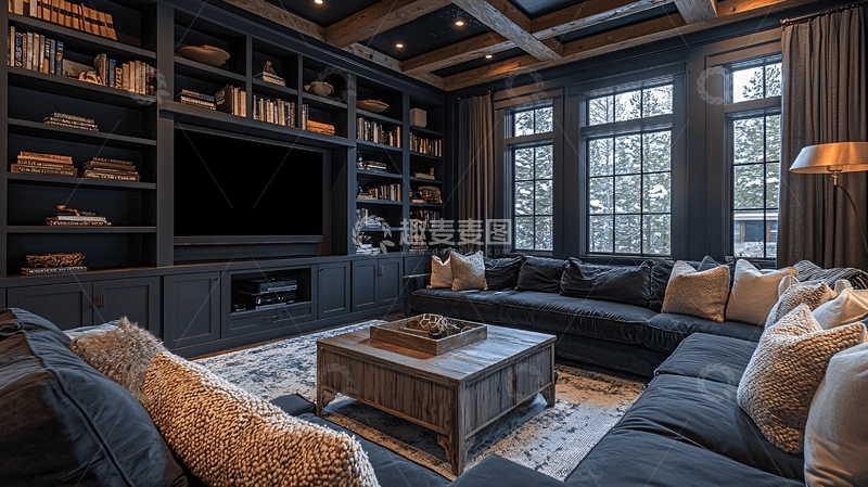 高清大图下载【趣麦麦图】暗色系书房客厅