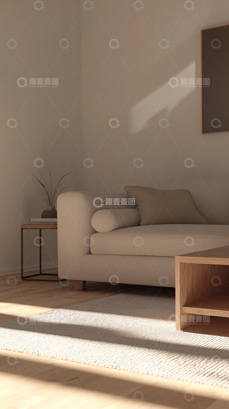 高清大图下载【趣麦麦图】极简风客厅沙发阳光洒进