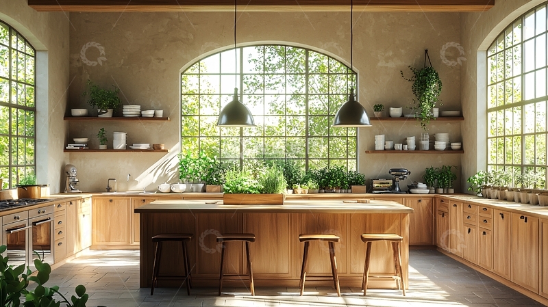 高清大图下载【趣麦麦图】原木色系厨房