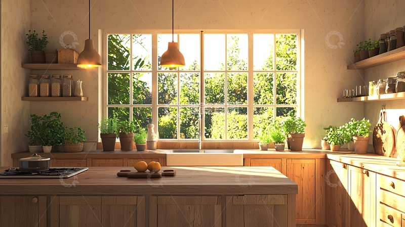 高清大图下载【趣麦麦图】温暖阳光下的厨房
