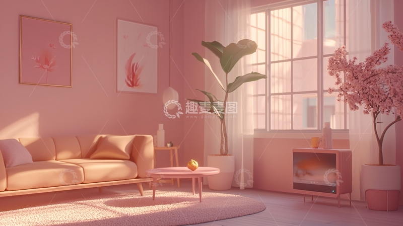 高清大图下载【趣麦麦图】粉色系温馨客厅
