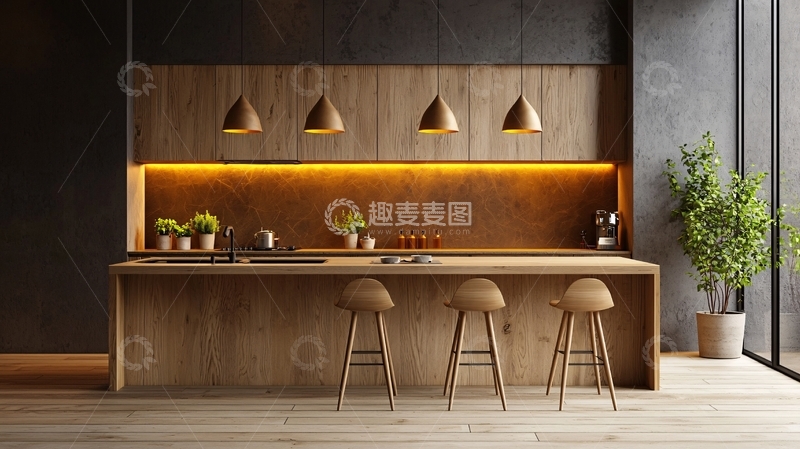 高清大图下载【趣麦麦图】现代简约木质厨房