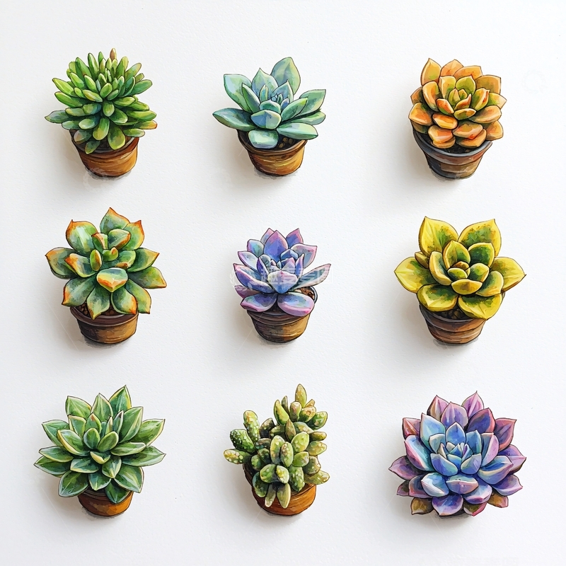 高清大图下载【趣麦麦图】九盆多肉植物盆栽