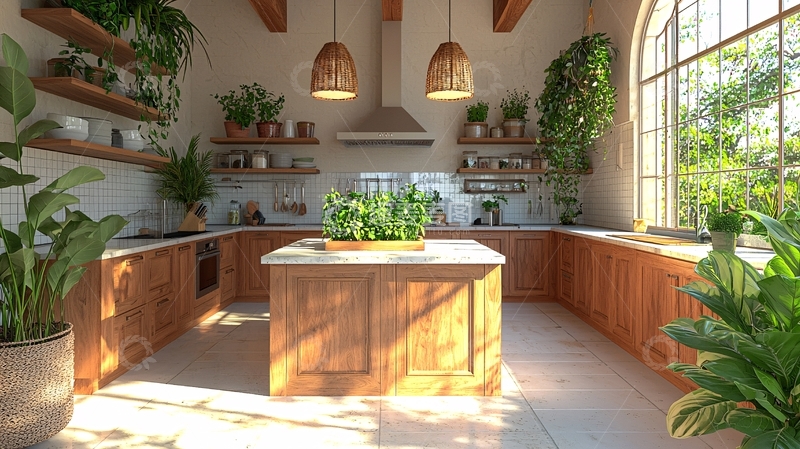 高清大图下载【趣麦麦图】阳光洒在木质厨房