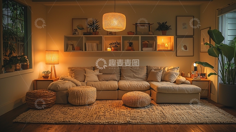 高清大图下载【趣麦麦图】温馨的米色调客厅
