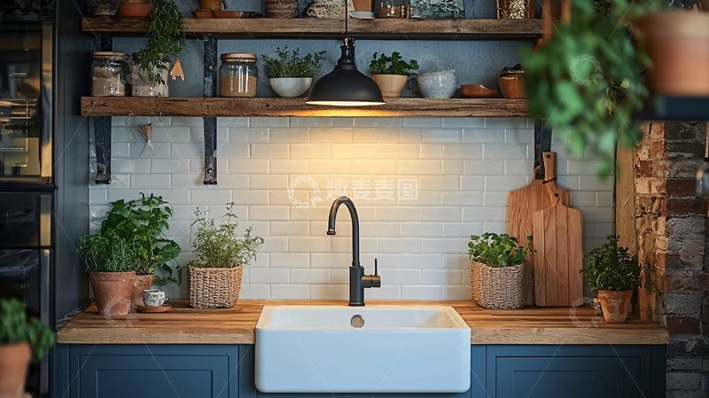 高清大图下载【趣麦麦图】-厨房水槽和植物装饰