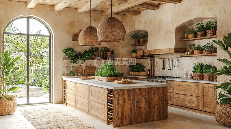 高清大图下载【趣麦麦图】温馨朴实的厨房岛台
