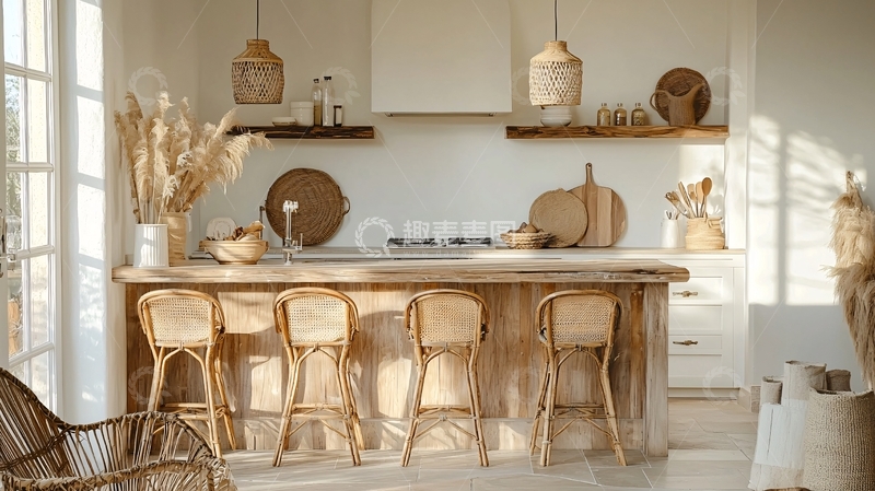 高清大图下载【趣麦麦图】奶油色调的厨房吧台