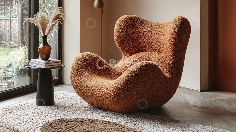 高清大图下载【趣麦麦图】橙色毛绒质感扶手椅