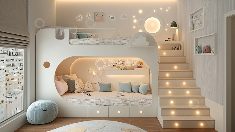 高清大图下载【趣麦麦图】温馨儿童房上下床