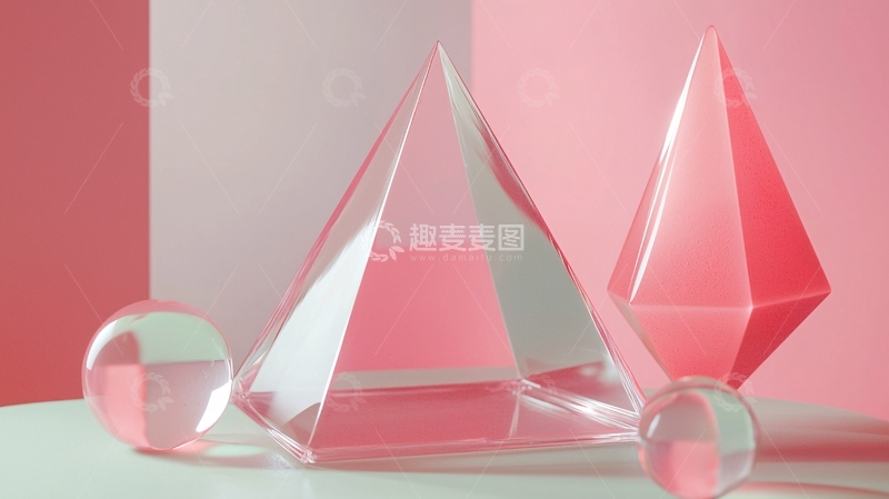 高清大图下载【趣麦麦图】粉色几何形状透明物体