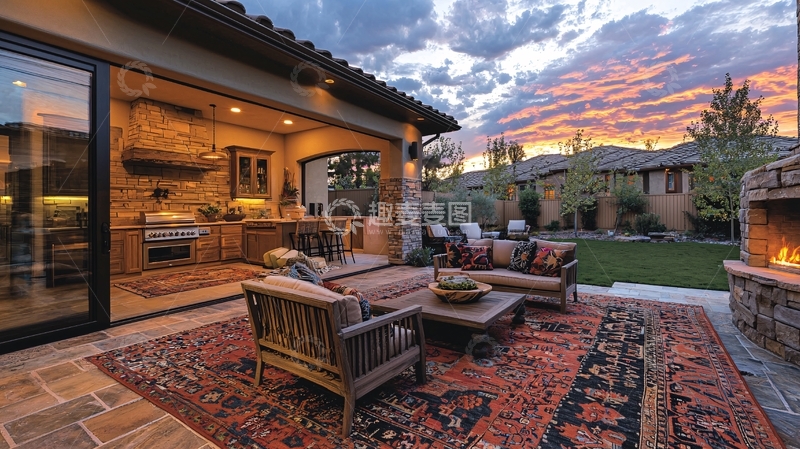 高清大图下载【趣麦麦图】别墅庭院黄昏美景
