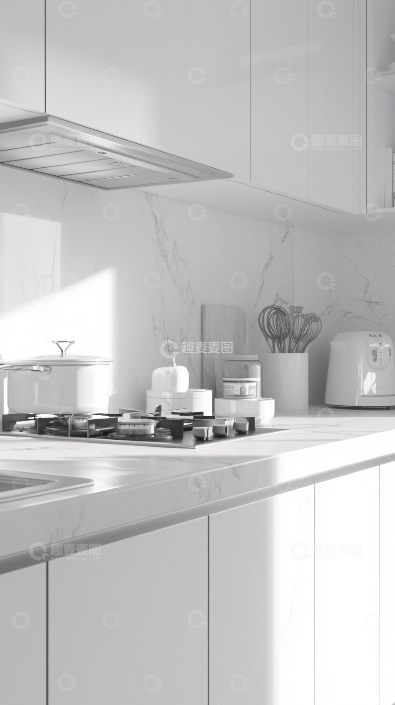 高清大图下载【趣麦麦图】现代简约白色厨房