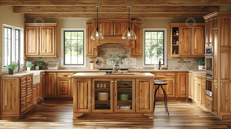 高清大图下载【趣麦麦图】木质乡村风格厨房