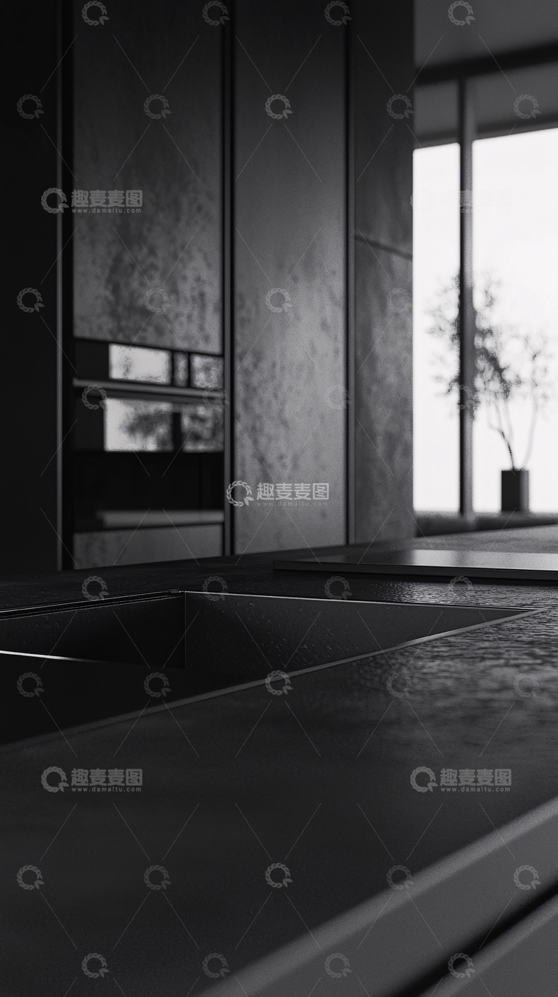 高清大图下载【趣麦麦图】现代极简黑色厨房
