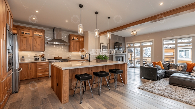 高清大图下载【趣麦麦图】现代风格开放式厨房客厅