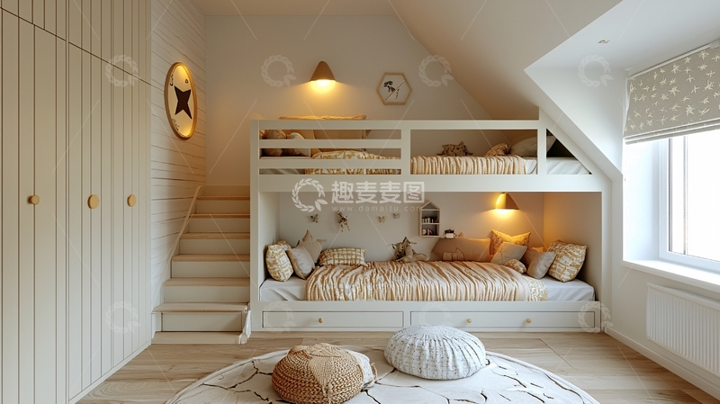 高清大图下载【趣麦麦图】温馨儿童房阁楼床