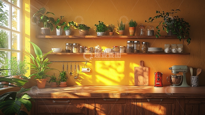 高清大图下载【趣麦麦图】阳光洒满的厨房台面