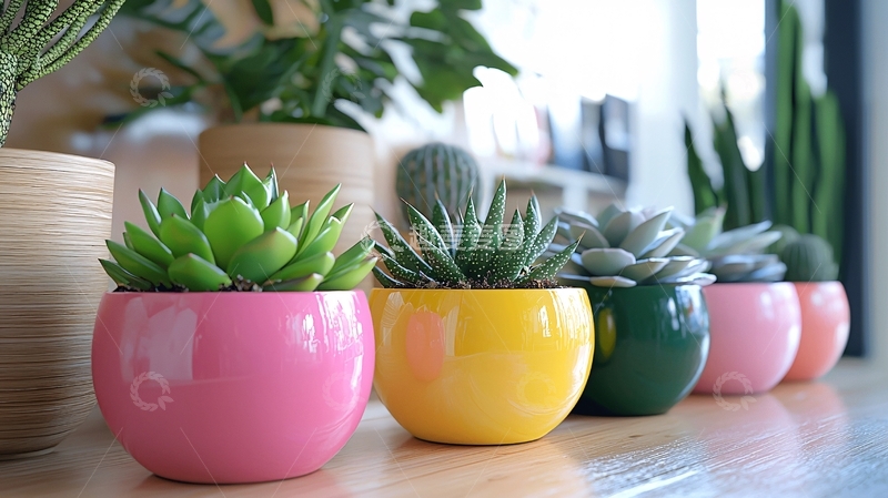 高清大图下载【趣麦麦图】彩色多肉植物盆栽