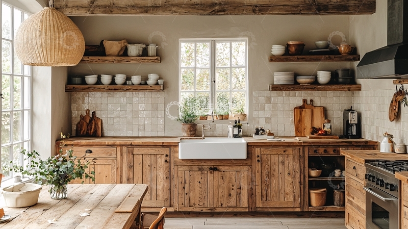 高清大图下载【趣麦麦图】原木乡村厨房