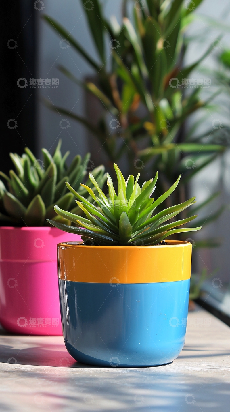 高清大图下载【趣麦麦图】彩色多肉盆栽