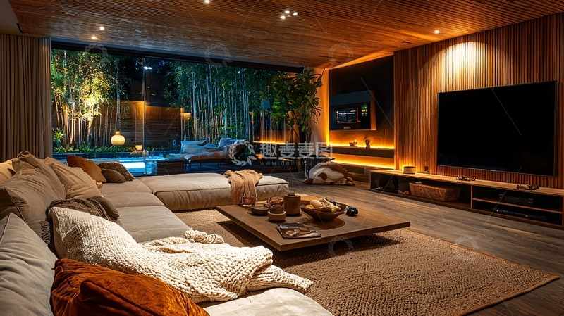 高清大图下载【趣麦麦图】温馨舒适的客厅夜景