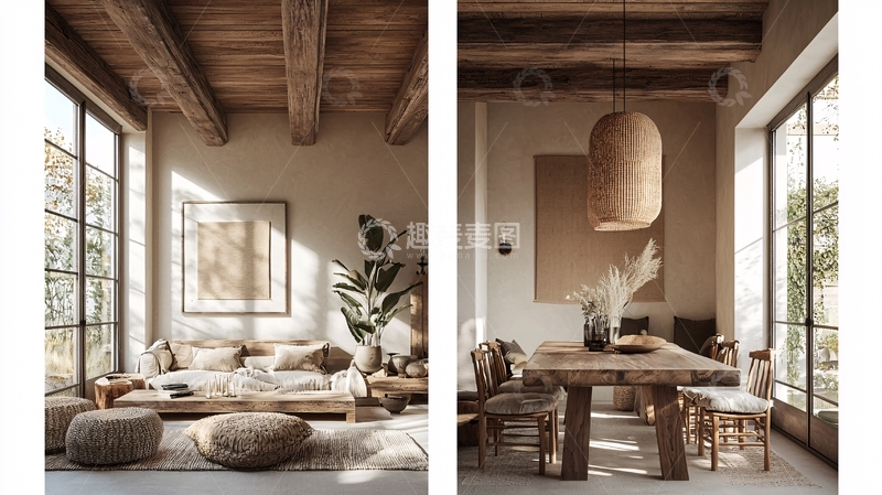 高清大图下载【趣麦麦图】原木风客厅