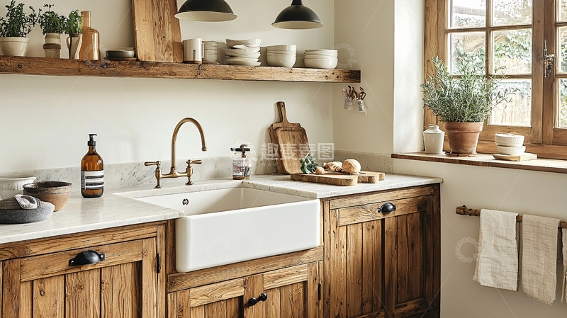 高清大图下载【趣麦麦图】原木乡村风厨房