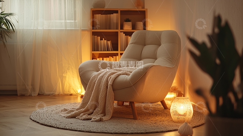 高清大图下载【趣麦麦图】温馨舒适的米色扶手椅