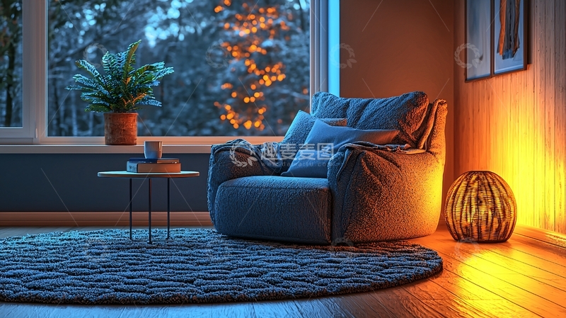 高清大图下载【趣麦麦图】舒适的蓝色单人沙发