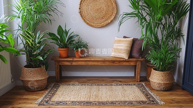 高清大图下载【趣麦麦图】室内植物长凳家居装饰