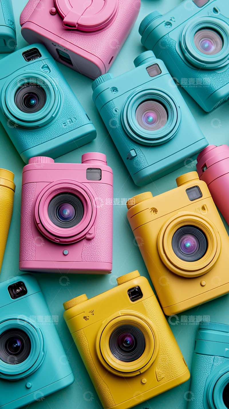 高清大图下载【趣麦麦图】彩色复古相机排列
