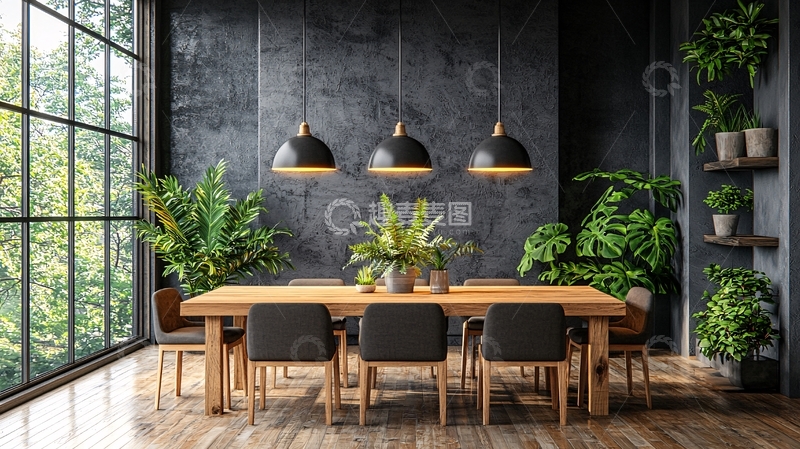 高清大图下载【趣麦麦图】室内绿植装饰的餐厅