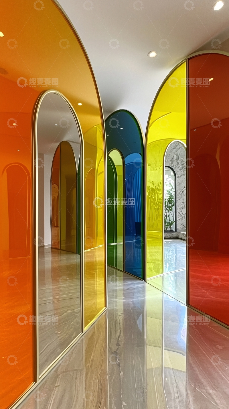 高清大图下载【趣麦麦图】彩色拱形玻璃走廊