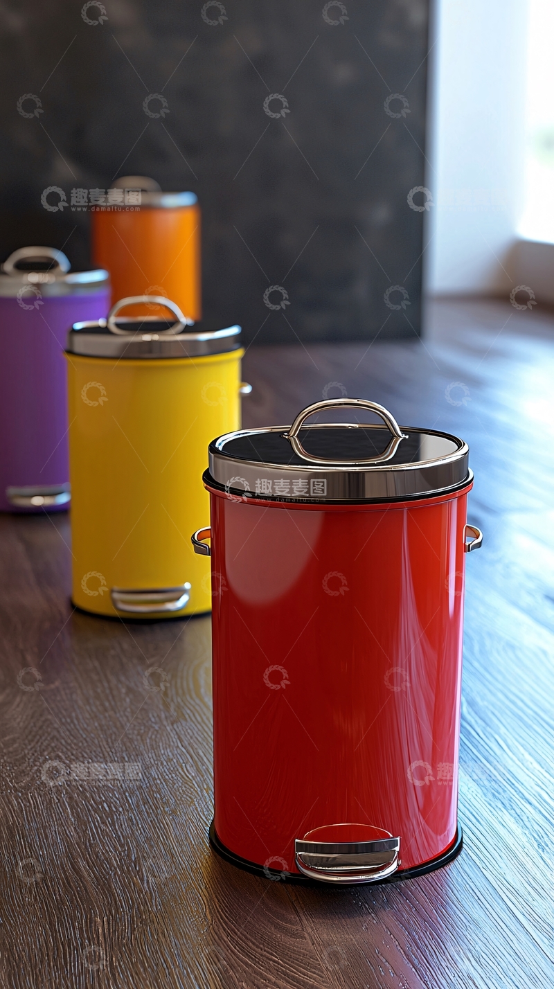 高清大图下载【趣麦麦图】彩色金属垃圾桶