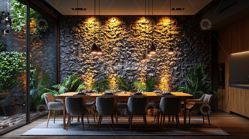 高清大图下载【趣麦麦图】豪华餐厅岩石墙壁