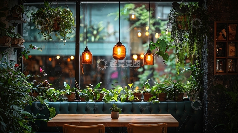 高清大图下载【趣麦麦图】充满绿植的温馨餐厅