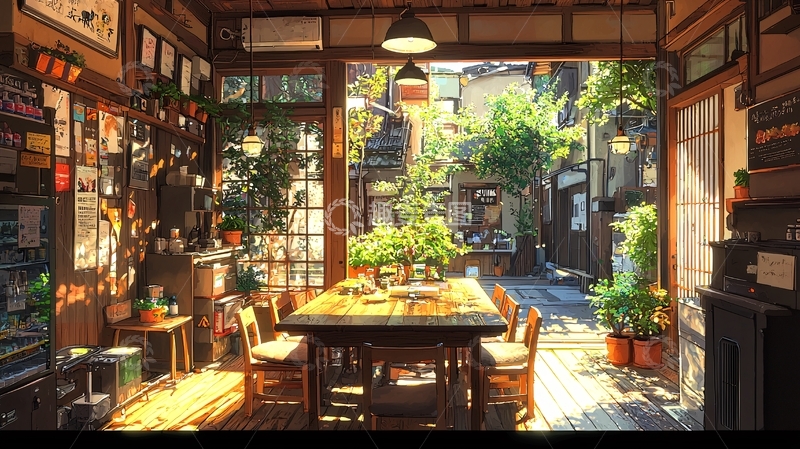 高清大图下载【趣麦麦图】日式庭院茶室阳光明媚