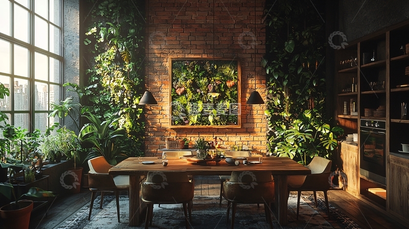 高清大图下载【趣麦麦图】室内绿植环绕的餐厅