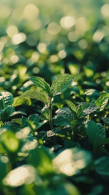 清晨阳光下的薄荷田