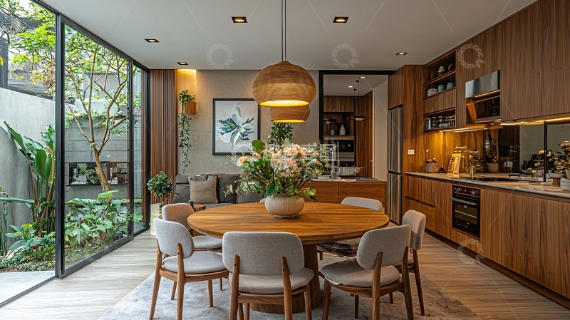 高清大图下载【趣麦麦图】明亮温馨的餐厅与花园