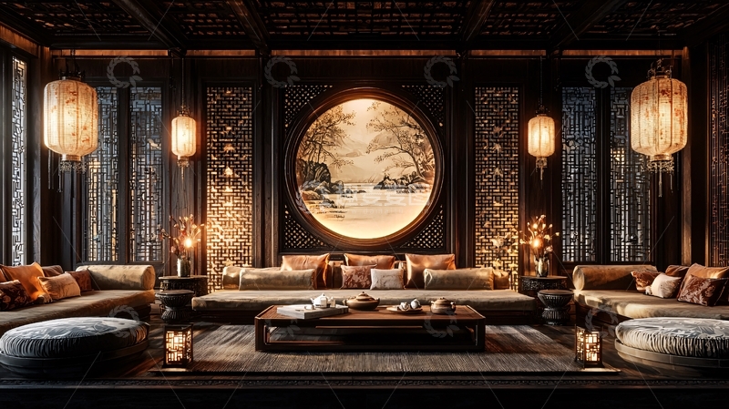 高清大图下载【趣麦麦图】奢华中式会客厅