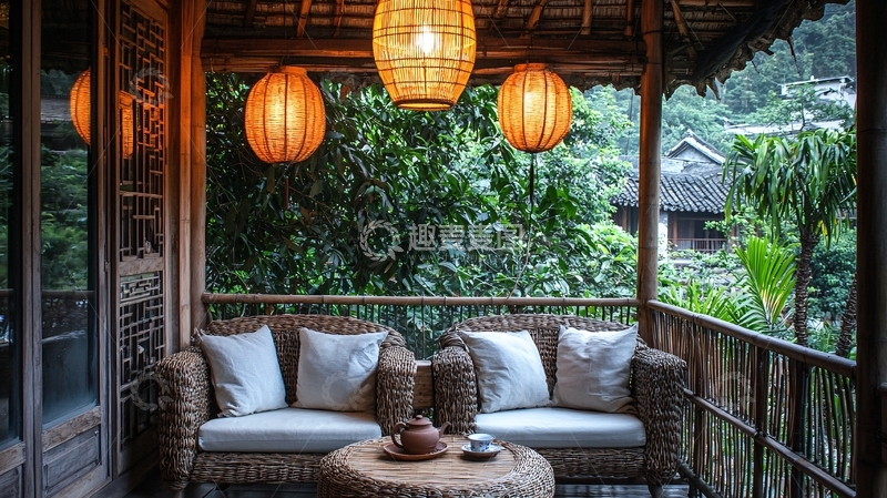 高清大图下载【趣麦麦图】温馨日式阳台灯光