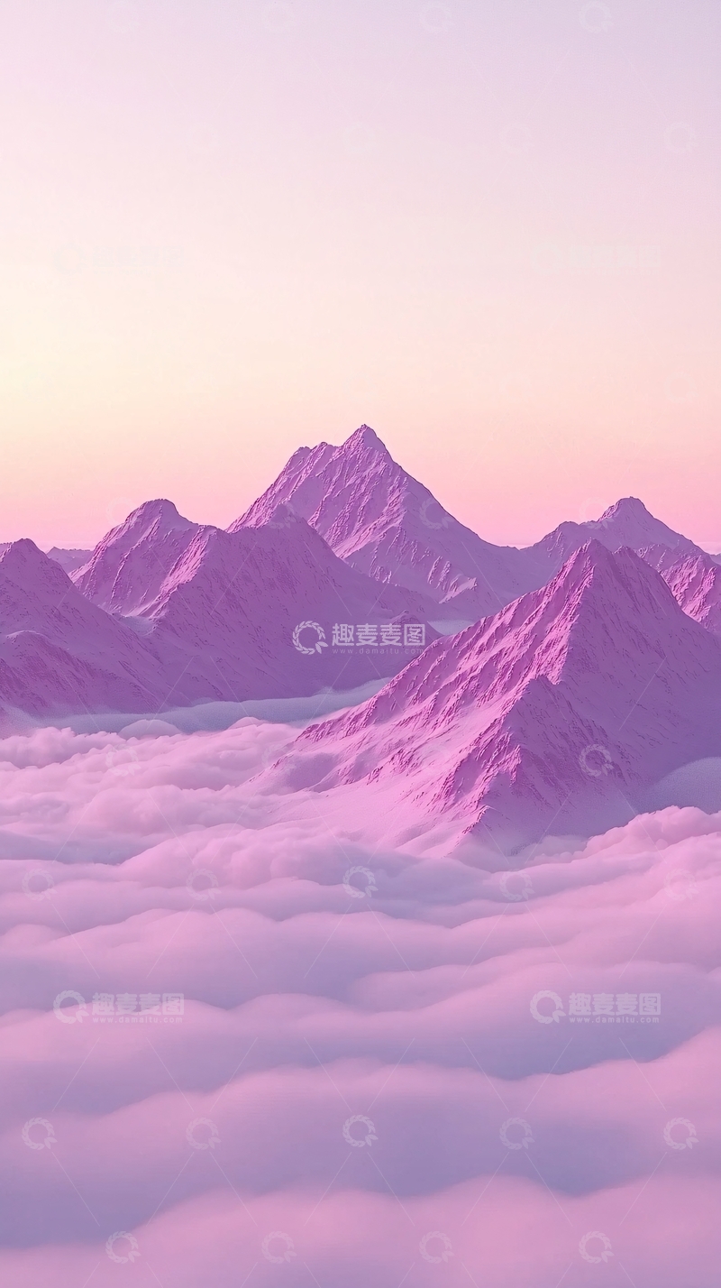 高清大图下载【趣麦麦图】粉色山脉云海日落