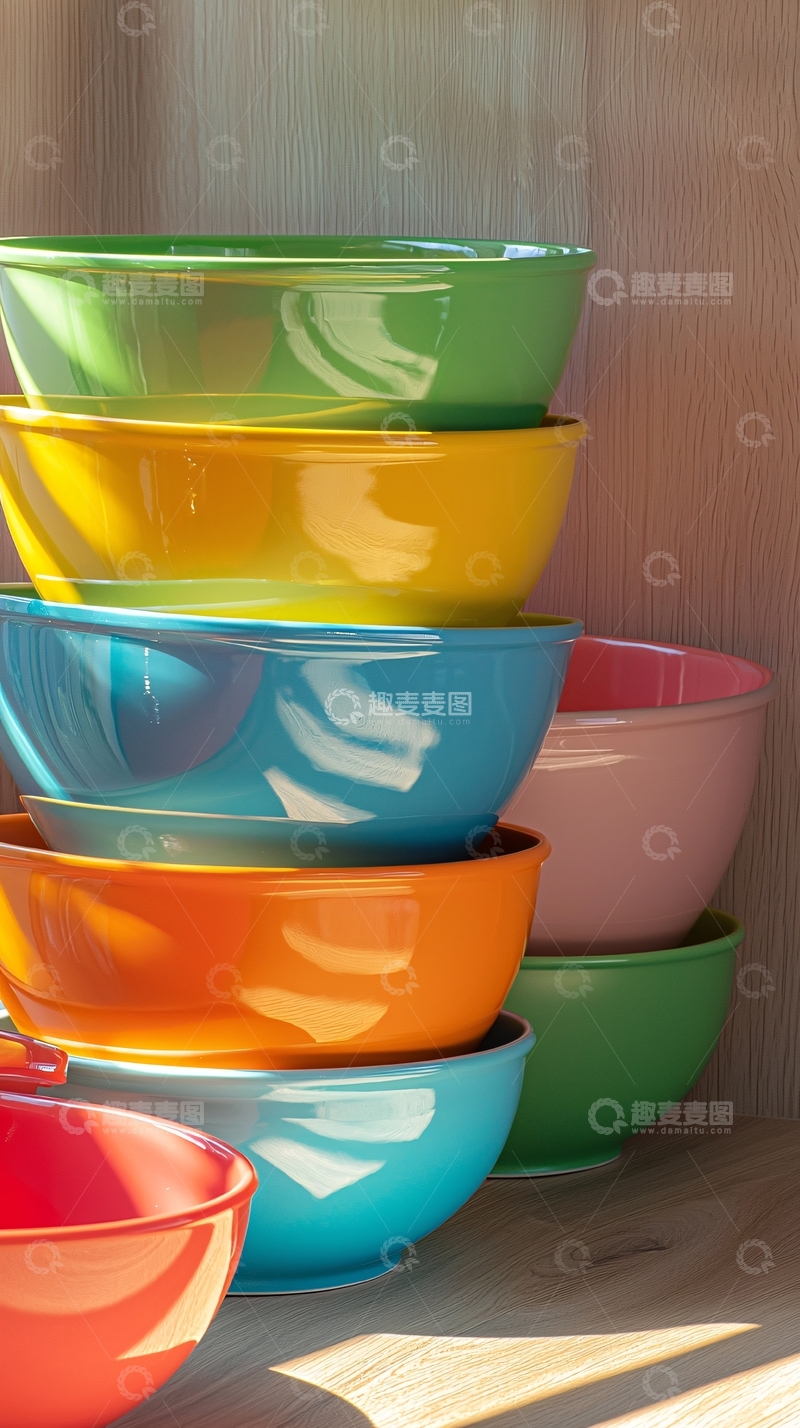高清大图下载【趣麦麦图】-彩色碗碟堆叠
