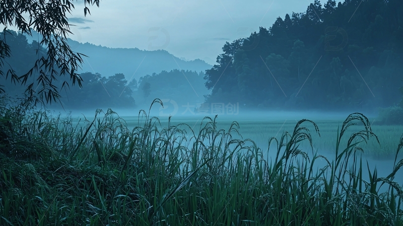 高清大图下载【趣麦麦图】清晨薄雾笼罩山间田野