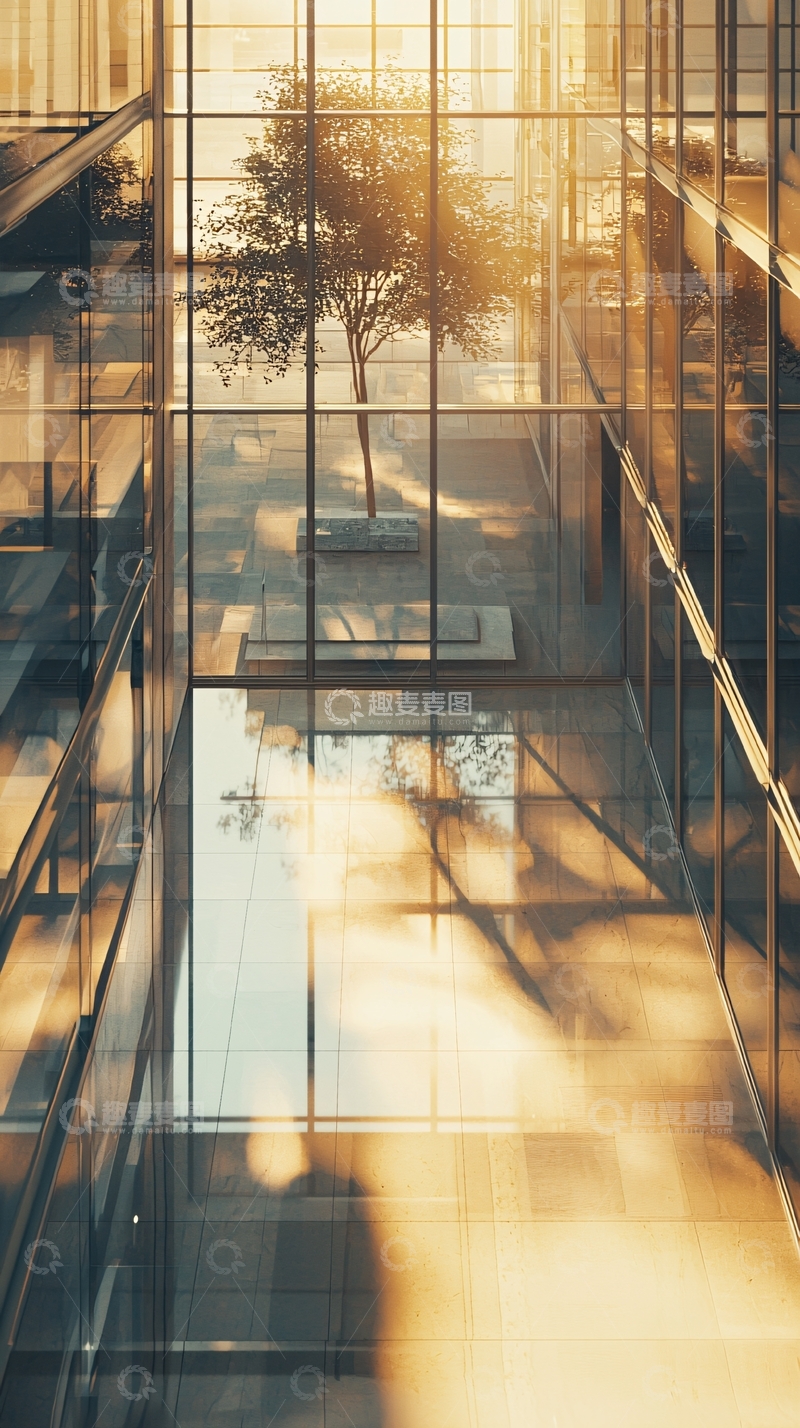 高清大图下载【趣麦麦图】现代化玻璃幕墙建筑内部